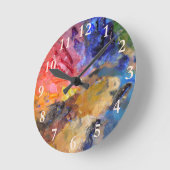 Farbenfrohe Malerei des Künstlers Runde Wanduhr (Winkel)