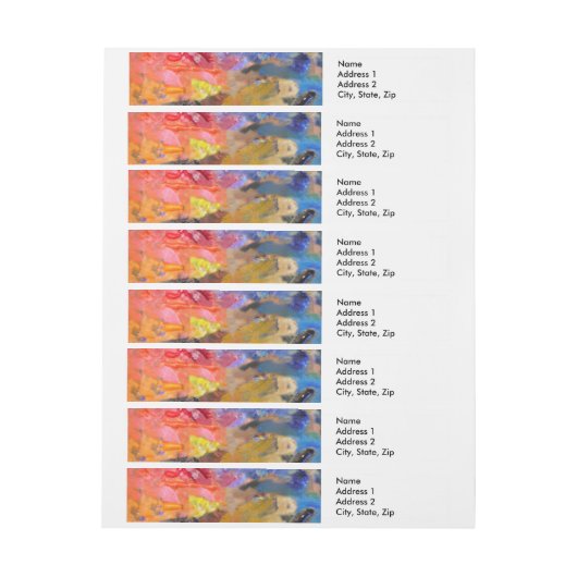 Farbenfrohe Malerei des Künstlers Rundum-Adressaufkleber (Bogen)