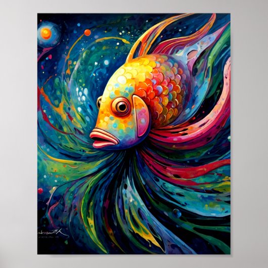Farbenfrohe Malerei eines Fischplakats Poster (Vorne)