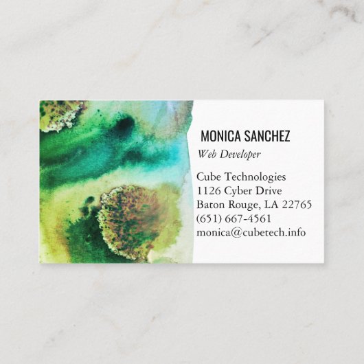 Farbenfrohe Malerei grünes Gold abstrakt moderne Visitenkarte (Rückseite)