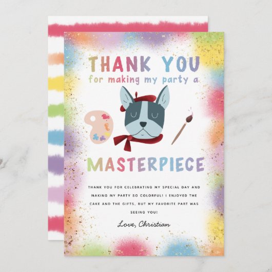 Farbenfrohe Malerei Party Französischer Bulldog Ge Dankeskarte (Vorne/Hinten)