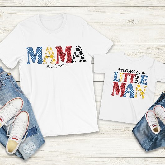Farbenfrohe Mama Est Date Country Mama Son Match T-Shirt