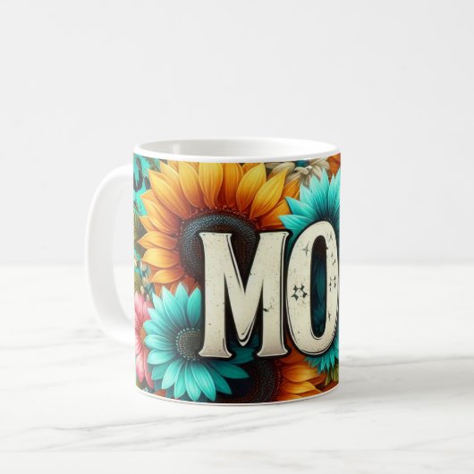 Farbenfrohe Mama mit Sonnenblumen und Leopard Kaffeetasse (Vorderseite Links)