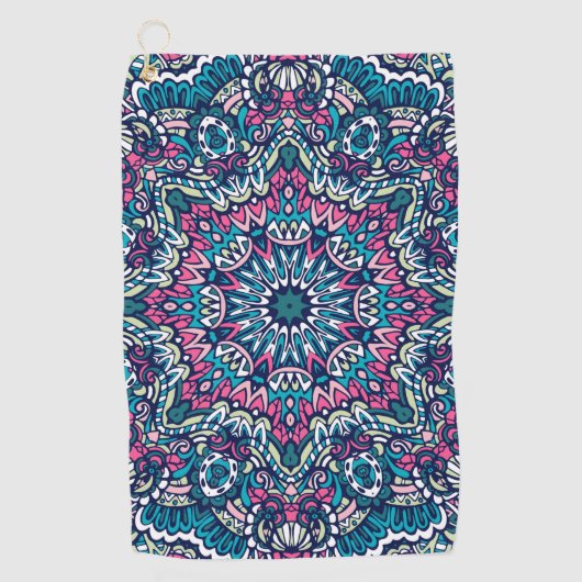 Farbenfrohe Mandala Aztec Pattern Indianisches Eth Golfhandtuch (Vorderseite)