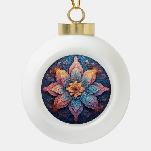 Farbenfrohe Mandala Blume Design Keramik Kugel-Ornament (Vorderseite)