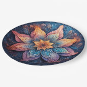 Farbenfrohe Mandala Blume Design Pappteller (Schrägansicht)