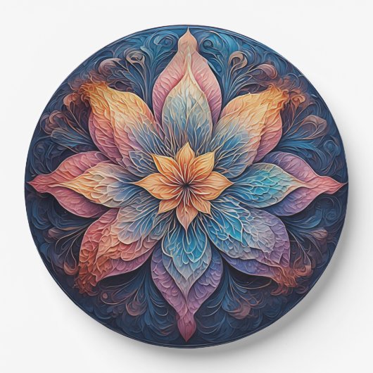 Farbenfrohe Mandala Blume Design Pappteller (Vorderseite)