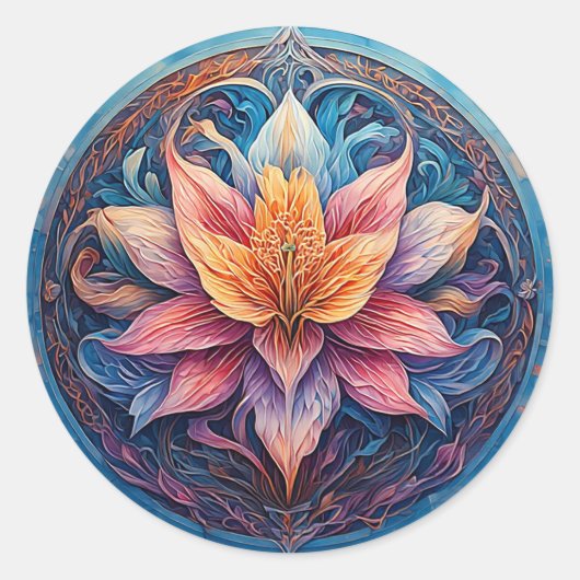 Farbenfrohe Mandala Blume Design Runder Aufkleber (Vorderseite)