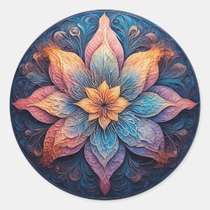 Farbenfrohe Mandala Blume Design Runder Aufkleber