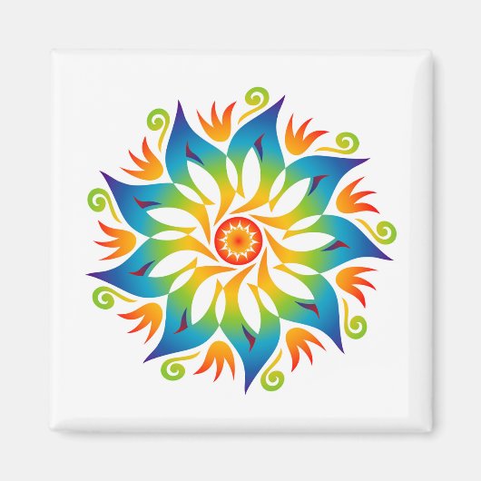 Farbenfrohe Mandala Blume Rainbow Energy Vibe Whee Magnet (Vorne)