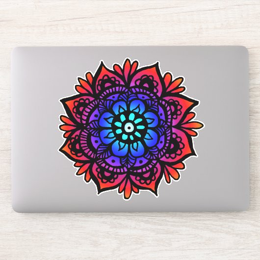 Farbenfrohe Mandala Blume Red Blue Black Aufkleber (Computer)