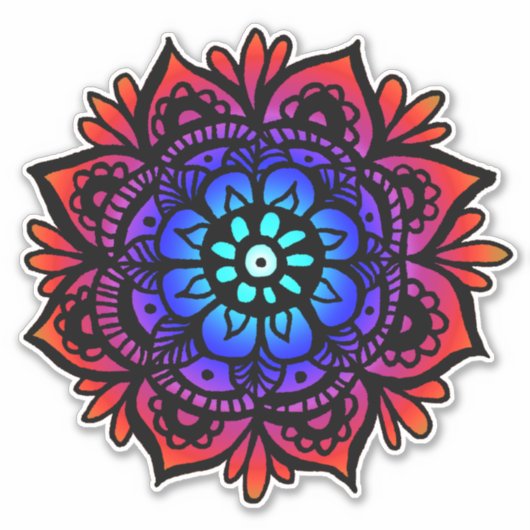 Farbenfrohe Mandala Blume Red Blue Black Aufkleber (Vorderseite)