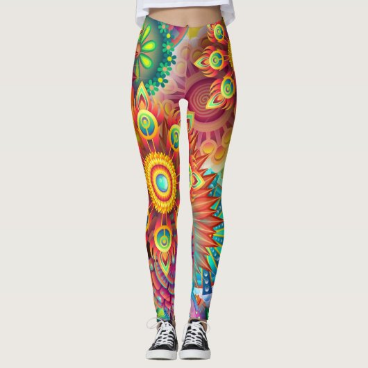 Farbenfrohe Mandala Capri Leggings (Vorderseite)