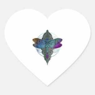 Farbenfrohe Mandala Dragonfly T Shirt Lotus Blume Herz-Aufkleber