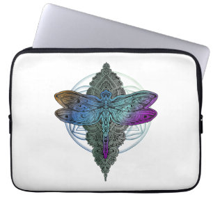 Farbenfrohe Mandala Dragonfly T Shirt Lotus Blume Laptopschutzhülle