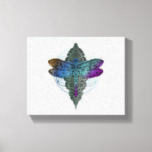 Farbenfrohe Mandala Dragonfly T Shirt Lotus Blume Leinwanddruck