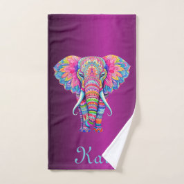 Farbenfrohe Mandala Elephant mit individuellem Nam Badhandtuch Set