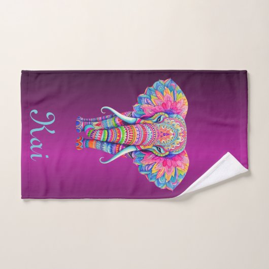 Farbenfrohe Mandala Elephant mit individuellem Nam Badhandtuch Set (Handtuch)