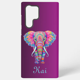 Farbenfrohe Mandala Elephant mit individuellem Nam Samsung Galaxy Hülle