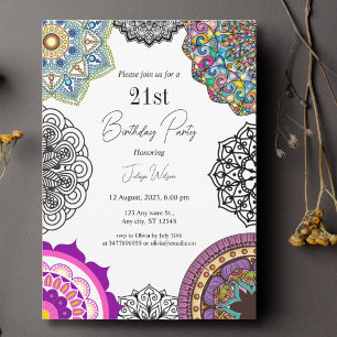 Farbenfrohe Mandala Geburtstag Einladung