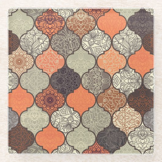 Farbenfrohe Mandala: Islamisches Patchwork Nahtlos Glasuntersetzer (Vorderseite)