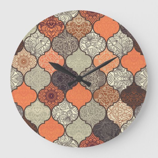 Farbenfrohe Mandala: Islamisches Patchwork Nahtlos Große Wanduhr (Vorderseite)