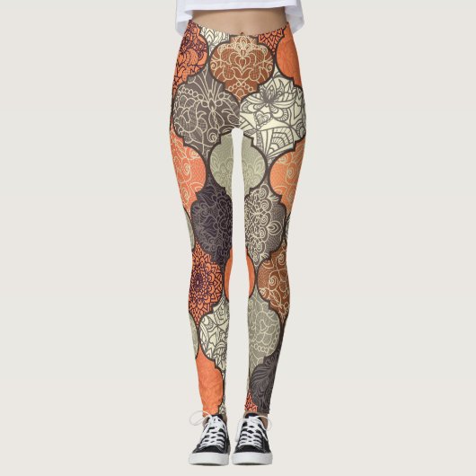 Farbenfrohe Mandala: Islamisches Patchwork Nahtlos Leggings (Vorderseite)