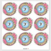 Farbenfrohe Mandala mit Kolibris und rosa Blume Aufkleber (Blatt)