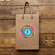 Farbenfrohe Mandala mit Kolibris und rosa Blume