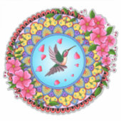 Farbenfrohe Mandala mit Kolibris und rosa Blume Aufkleber (Vorderseite)