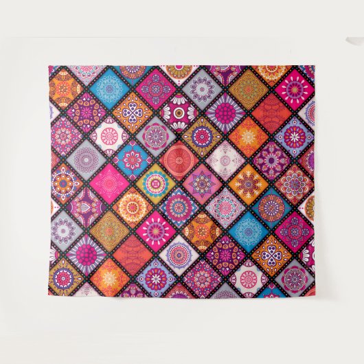 Farbenfrohe Mandala Muster Wandteppich (Vorderseite (Horizontal))