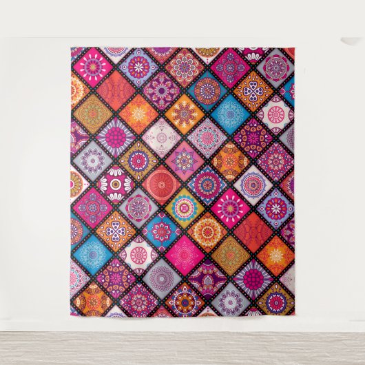 Farbenfrohe Mandala Muster Wandteppich (Vorderseite)