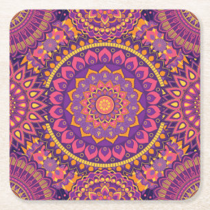 Farbenfrohe Mandala Pattern Rechteckiger Pappuntersetzer