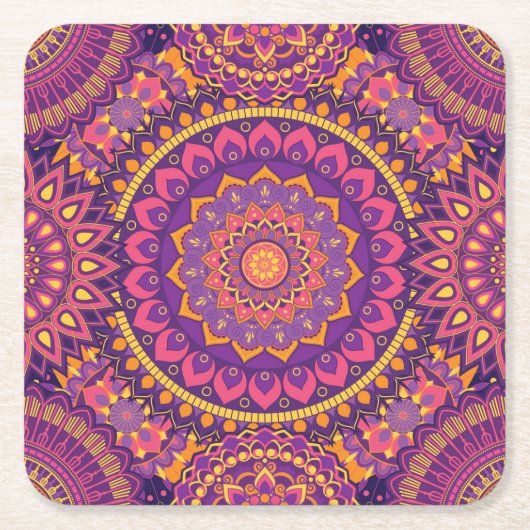 Farbenfrohe Mandala Pattern Rechteckiger Pappuntersetzer (Vorderseite)