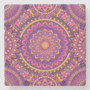Farbenfrohe Mandala Pattern Steinuntersetzer