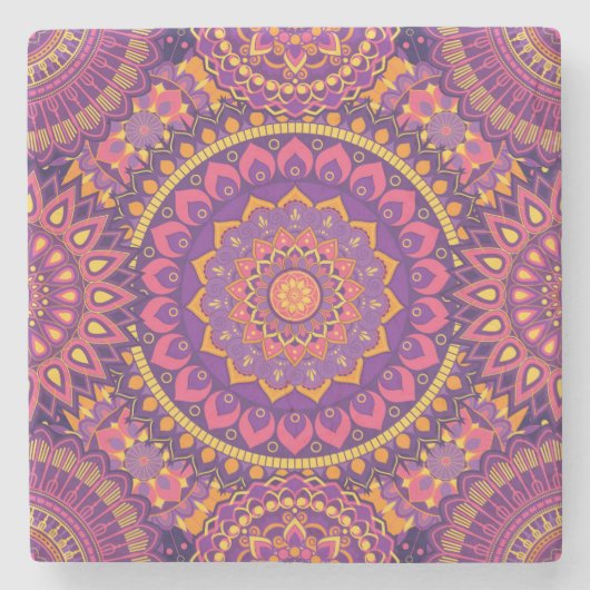 Farbenfrohe Mandala Pattern Steinuntersetzer (Vorderseite)