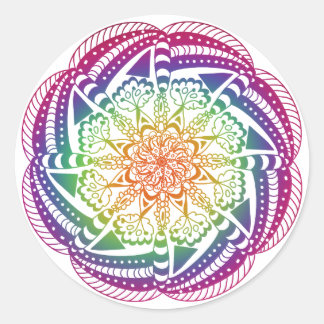 Farbenfrohe Mandala Stickers. Runder Aufkleber