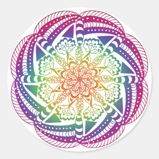Farbenfrohe Mandala Stickers. Runder Aufkleber (Vorderseite)