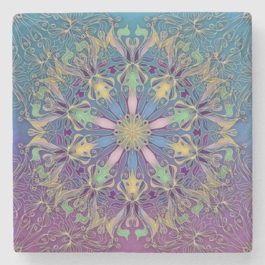 Farbenfrohe Mandala Stone Untersetzer (Vorderseite)