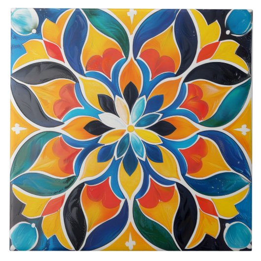 Farbenfrohe Mandala Style Keramik Tile. Fliese (Vorderseite)
