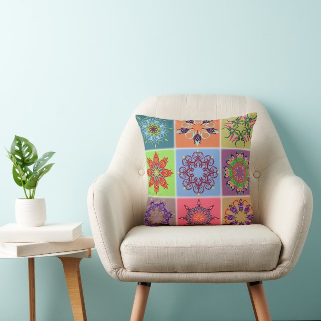 Farbenfrohe Mandala Tile Pattern - Boho Geometric Kissen (Stuhl )