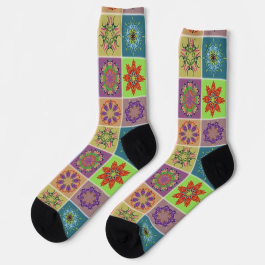 Farbenfrohe Mandala Tile Pattern - Boho Geometric Socken (Linkes Detail)