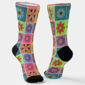 Farbenfrohe Mandala Tile Pattern - Boho Geometric Socken (Gewinkelt)