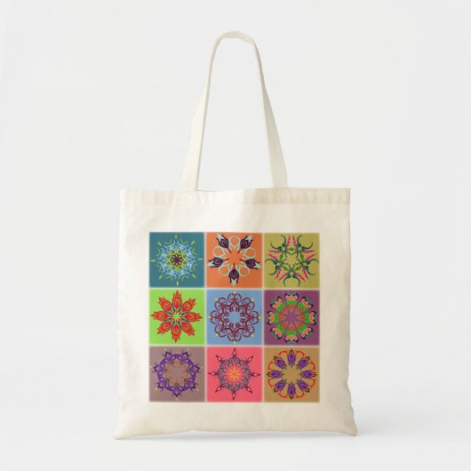 Farbenfrohe Mandala Tile Pattern - Boho Geometric Tragetasche (Vorne)