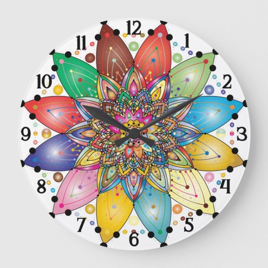 Farbenfrohe Mandala Uhr mit arabischen Nummern (Vorderseite)