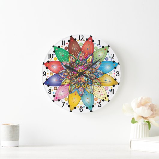 Farbenfrohe Mandala Uhr mit arabischen Nummern (Zuhause)