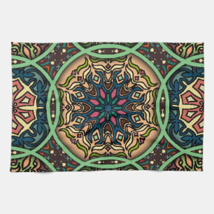 Farbenfrohe Mandala: Vintage Hand mit Blumen Geschirrtuch