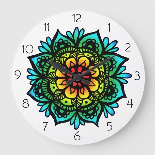 Farbenfrohe Mandala Wall Uhr (Vorderseite)