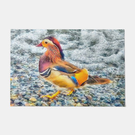 Farbenfrohe Mandarin-Duck am See Fußmatte