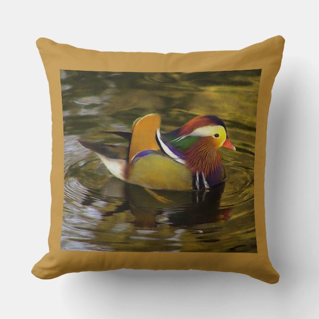 Farbenfrohe Mandarin Duck Gold Square Kissen (Vorderseite)